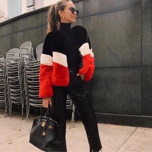 APPARIS Brigitte Cozy Faux Fur Jacket in GRAY CREAM PINK Size XS